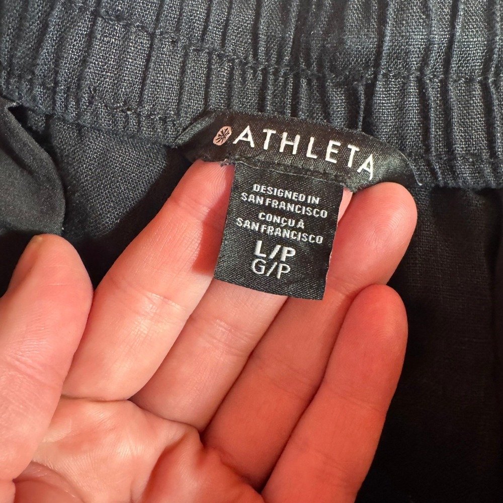 Athleta Retreat Linen Wide Leg Crop Pants Black Petite Large Hem Slits - Picture 6 of 10